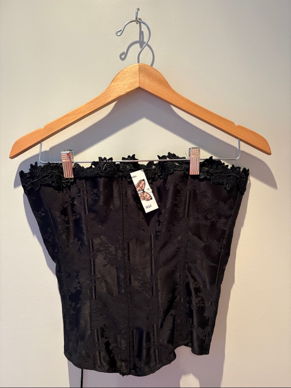 Floral Jacquard Lace-Trim Bustier Corset Top - Black